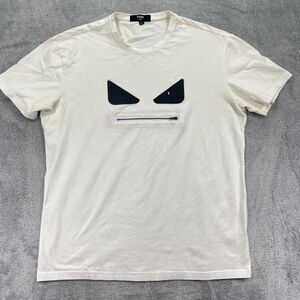 Fendi Roma T Shirt Men's XL White Monster Eyes Zip Mouth Cotton